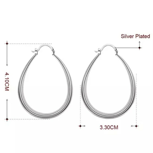 NEW Silver Oval Hoop Earrings ear ring - Picture 4 of 4
